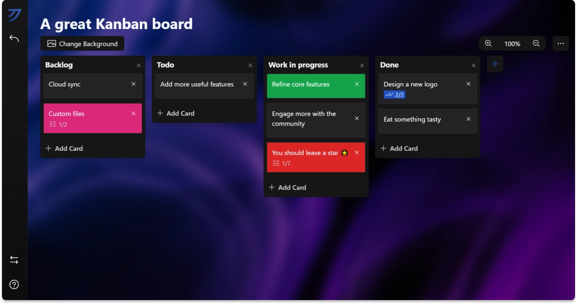 Kanri Kanban board app screenshot